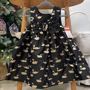 Cat & Jack Black Dress with Gold Swan Pattern 2T